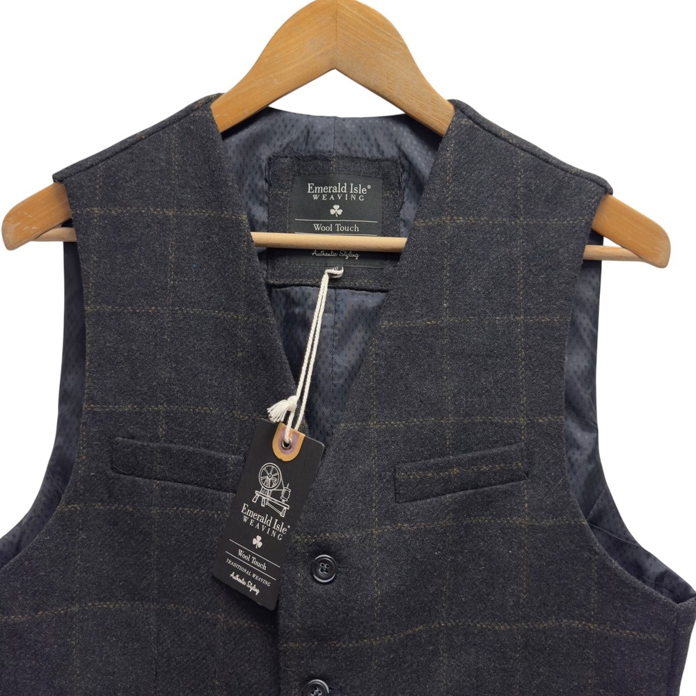 Emerald Isle NEW Mens Size EU 50 US 40 Navy Plaid Waistcoat Wool Cinch Back Vest